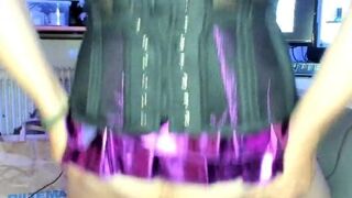 CD Slut in shiny Pink Skirt an Corrset stretches an Gapes his anal pussy to the maximum with huge buttplugs