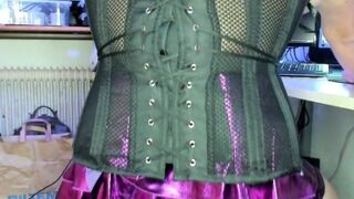 CD Slut in shiny Pink Skirt an Corrset stretches an Gapes his anal pussy to the maximum with huge buttplugs