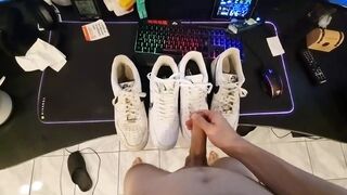 Gay boy jerks off on his sneakers and cums - 1 image