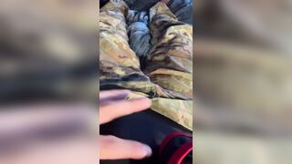 Army specialist jerks off in his uniform wearing a jock and wrestling singlet under the uniform - 1 image