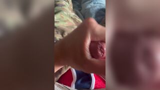 Army specialist jerks off in his uniform wearing a jock and wrestling singlet under the uniform - 13 image