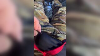 Army specialist jerks off in his uniform wearing a jock and wrestling singlet under the uniform - 2 image