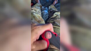 Army specialist jerks off in his uniform wearing a jock and wrestling singlet under the uniform - 3 image