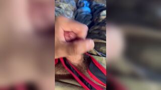 Army specialist jerks off in his uniform wearing a jock and wrestling singlet under the uniform - 4 image