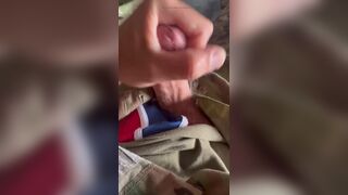 Army specialist jerks off in his uniform wearing a jock and wrestling singlet under the uniform - 8 image