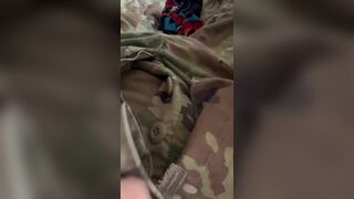 US army soldier jerking his hard cock wearing his OCP uniform