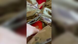 Shooting a hot load of creamy soldier cum all over my army pants