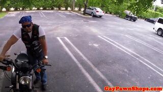 Pawning straight biker assfucked in office