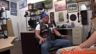 Pawning straight biker assfucked in office