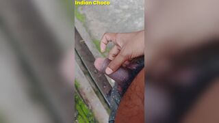 Indian sexy boy flashing his big cock in the public and after that he's peeing in the outside - 11 image