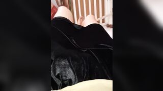Sweating and cumming wearing woman blouse and satin velvet skirt - 15 image