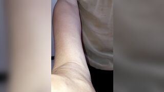 Sweating and cumming wearing woman blouse and satin velvet skirt