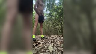 Naked outdoors during a cycling ride jerking off and cumming - 15 image