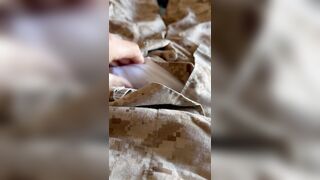 Jerking off wearing the sarge's tighty whities and one of the USMC uniforms from a past hookup! - 1 image