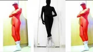 Fun At Home Wearing a black Zentai Costume