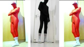 Fun At Home Wearing a black Zentai Costume
