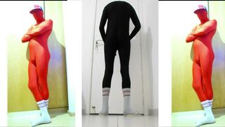 Fun At Home Wearing a black Zentai Costume
