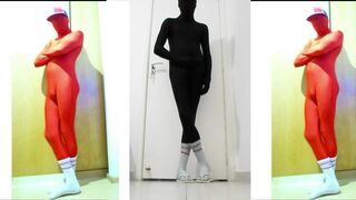 Fun At Home Wearing a black Zentai Costume - 5 image