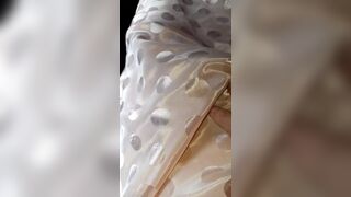Asian Crossdresser Cum Wearing Satin Polkadot Longdress - 1 image