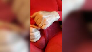 CD in nylon pantyhose sounding my cock.