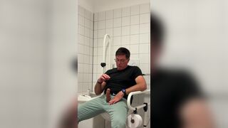 Jerking off in a public restroom at the medical building. Unedited