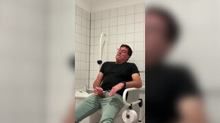 Jerking off in a public restroom at the medical building. Unedited