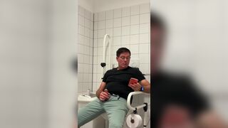 Jerking off in a public restroom at the medical building. Unedited