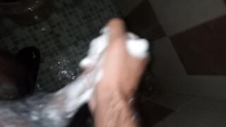 Breast pump boy2 takes his time in the shower with a while waiting outside the bathroom