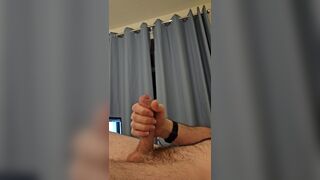 Straight guy wanking in bed whilst watching gay porn with cumshot