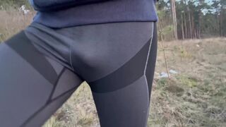 Sexy ass leggins in forest teen boy flash tease slim body - 13 image