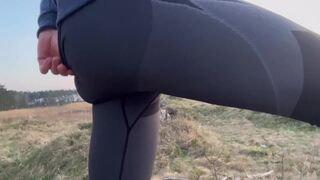 Sexy ass leggins in forest teen boy flash tease slim body - 7 image