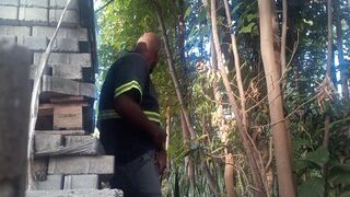 Worker masturbating minutes of construction blocks