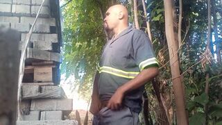 Worker masturbating minutes of construction blocks