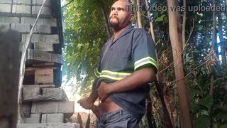 Worker masturbating minutes of construction blocks