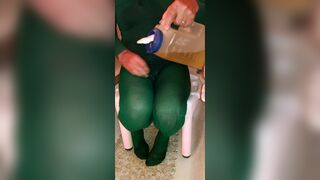 Crossdress piss wet and slimy. Masturbate in nylon pantyhose and leotard.