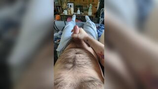 Self cumpilation of big uncut hairy dick
