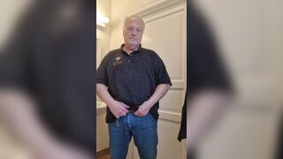 Horny old shaved man strip