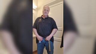 Horny old shaved man strip