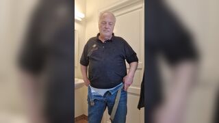 Horny old shaved man strip