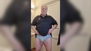 Horny old shaved man strip