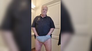 Horny old shaved man strip