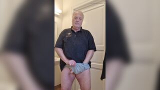 Horny old shaved man strip