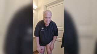 Horny old shaved man strip