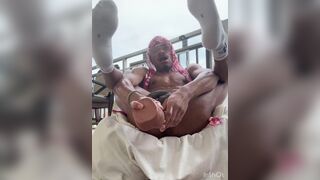 Creamy Booty with thick dildos outside on balcony