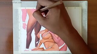 Erotic Art or Drawing Of Two Sexy Indian Women doing BDSM Sex with Husband - 10 image