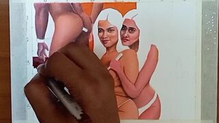 Erotic Art or Drawing Of Two Sexy Indian Women doing BDSM Sex with Husband