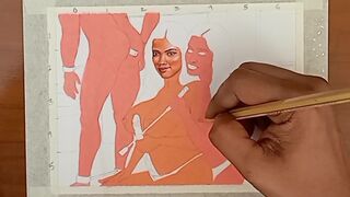 Erotic Art or Drawing Of Two Sexy Indian Women doing BDSM Sex with Husband