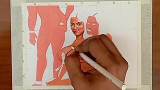 Erotic Art or Drawing Of Two Sexy Indian Women doing BDSM Sex with Husband - 5 image