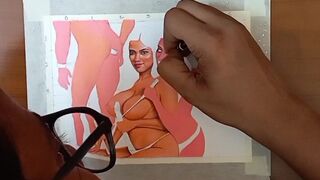 Erotic Art or Drawing Of Two Sexy Indian Women doing BDSM Sex with Husband - 7 image