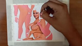 Erotic Art or Drawing Of Two Sexy Indian Women doing BDSM Sex with Husband